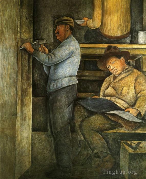 Diego Rivera Ölgemälde - Der Maler, der Bildhauer und der Architekt 1928