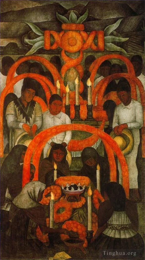 Diego Rivera Ölgemälde - Der Opfertag der Toten 1924
