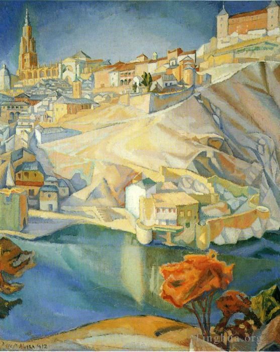 Diego Rivera Ölgemälde - Ansicht von Toledo 1912