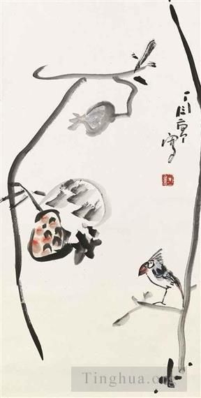 Ding Yanyong Chinesische Kunst - Vogel und Granatapfel