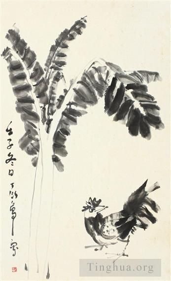 Ding Yanyong Chinesische Kunst - Hahn- und Bananenblätter