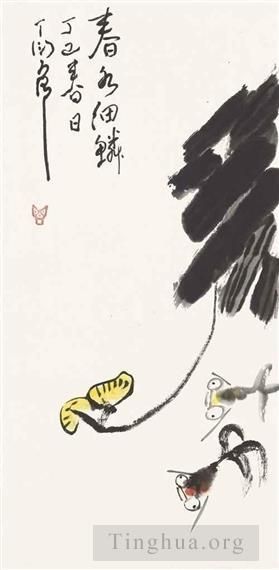 Ding Yanyong Chinesische Kunst - Goldfische und Blumen im Frühjahr 1977