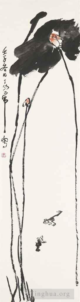Zeitgenössische chinesische Kunst - Lotus und Frösche 1972