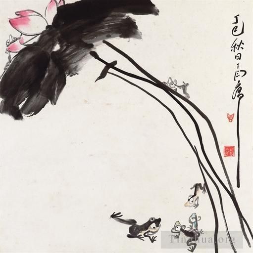 Ding Yanyong Chinesische Kunst - Lotus und Frösche 1977