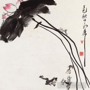 Zeitgenössische chinesische Kunst - Lotus und Frösche 1977