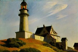 Zeitgenössische Ölmalerei - Leuchtturm an zwei Lichtern 1929