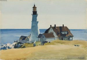 zeitgenössische kunst von Edward Hopper - Leuchtturm und Gebäude Portland Head Cape Elizabeth Maine 1927