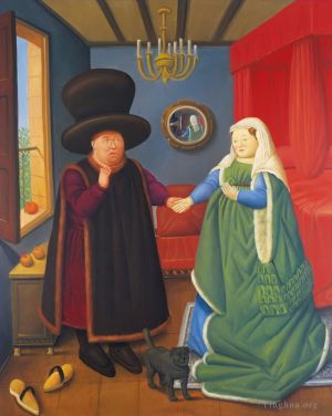 zeitgenössische kunst von Fernando Botero Angulo - Nach dem Arnolfini Van Eyck 2