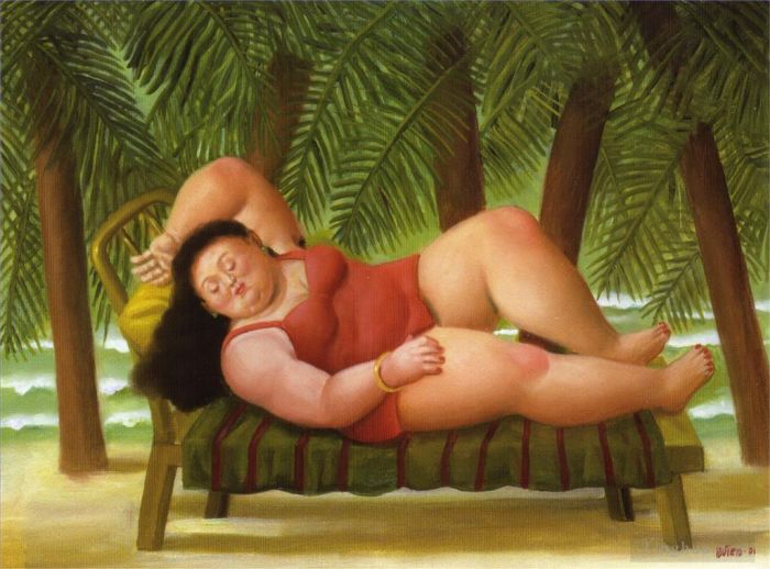 Fernando Botero Angulo Ölgemälde - Badegast am Strand