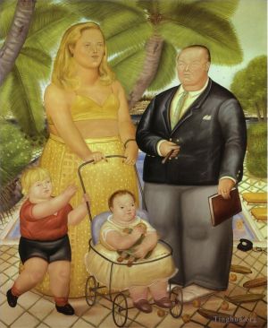 Zeitgenössische Ölmalerei - Frank Lloyd und seine Familie auf Paradise Island