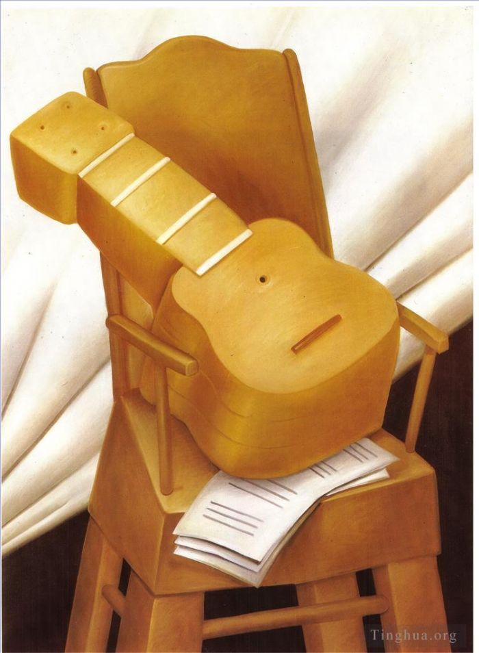 Fernando Botero Angulo Ölgemälde - Gitarre und Stuhl