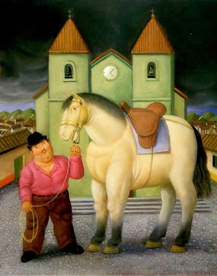 Fernando Botero Angulo Ölgemälde - Mensch und Pferd 2