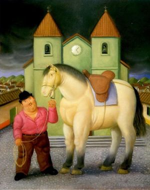 zeitgenössische kunst von Fernando Botero Angulo - Mensch und Pferd 2