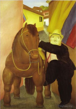 zeitgenössische kunst von Fernando Botero Angulo - Mann und Pferd