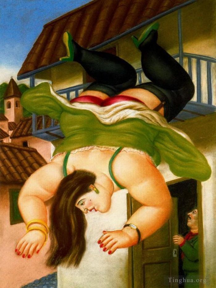 Fernando Botero Angulo Ölgemälde - Frau Cayendo von einem Balkon