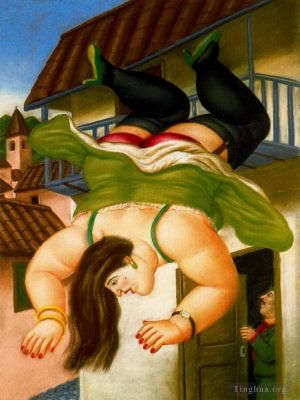 zeitgenössische kunst von Fernando Botero Angulo - Frau Cayendo von einem Balkon