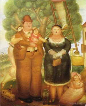 Zeitgenössische Ölmalerei - Porträt einer Familie