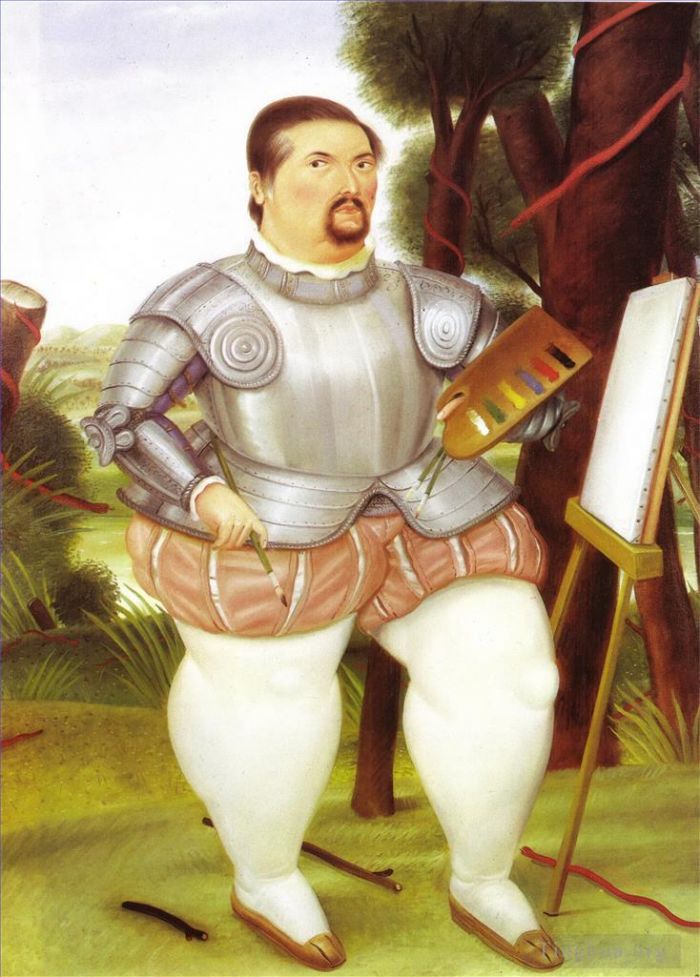 Fernando Botero Angulo Ölgemälde - Selbstporträt als spanischer Konquistador