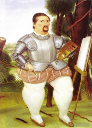 zeitgenössische kunst von Fernando Botero Angulo - Selbstporträt als spanischer Konquistador