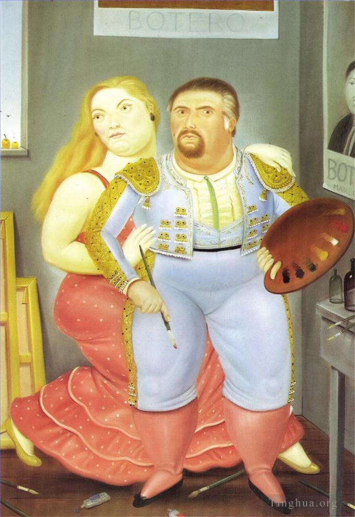 Fernando Botero Angulo Ölgemälde - Selbstporträt mit Sofia
