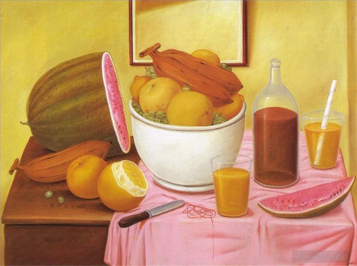 Fernando Botero Angulo Ölgemälde - Stillleben mit Orangeade