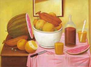 Zeitgenössische Ölmalerei - Stillleben mit Orangeade