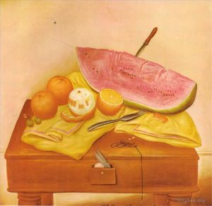 Zeitgenössische Ölmalerei - Wassermelonen und Orangen