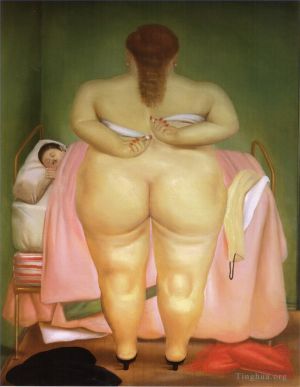 zeitgenössische kunst von Fernando Botero Angulo - Frau heftet ihren BH