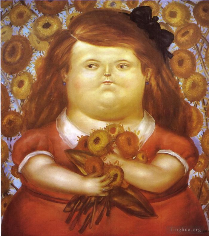 Fernando Botero Angulo Ölgemälde - Frau mit Blumen