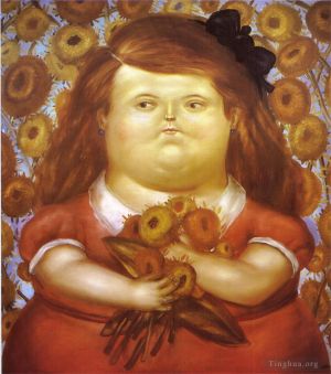 zeitgenössische kunst von Fernando Botero Angulo - Frau mit Blumen