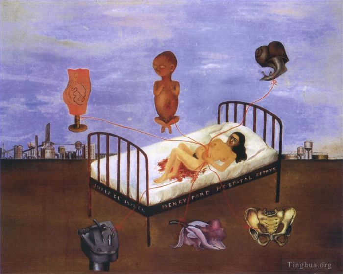 Frida Kahlo Ölgemälde - Henry-Ford-Krankenhaus Das fliegende Bett