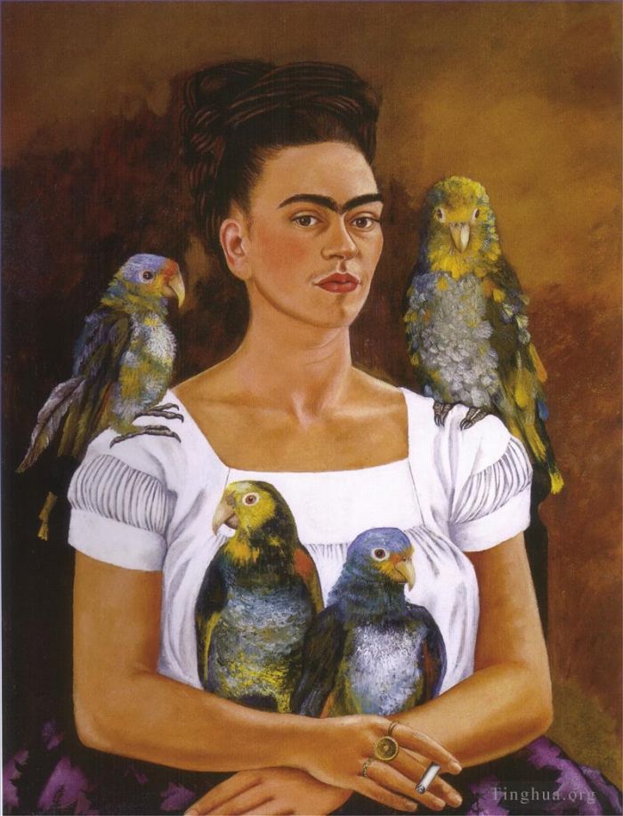 Frida Kahlo Ölgemälde - Ich und meine Papageien