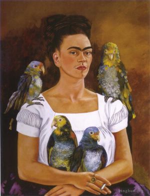 zeitgenössische kunst von Frida Kahlo - Ich und meine Papageien