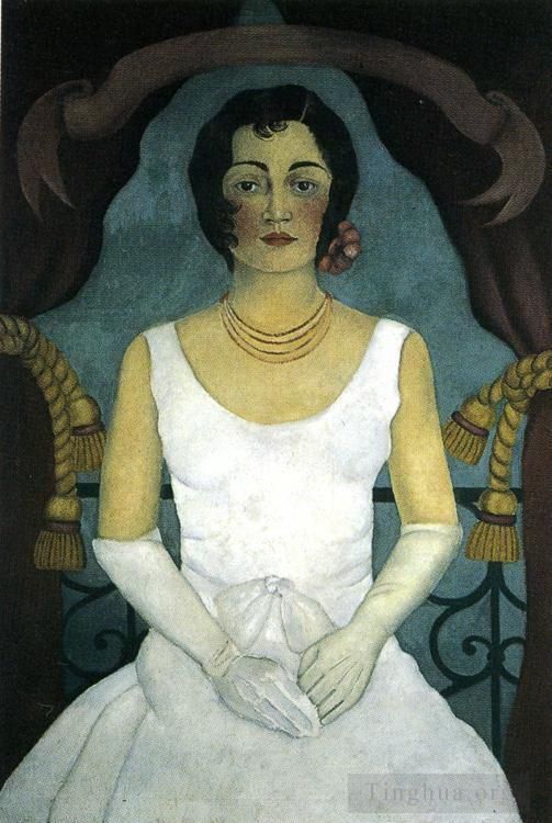 Frida Kahlo Ölgemälde - Porträt einer Frau in Weiß