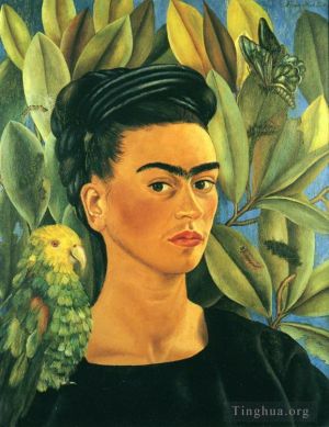 zeitgenössische kunst von Frida Kahlo - Selbstporträt mit Bonito