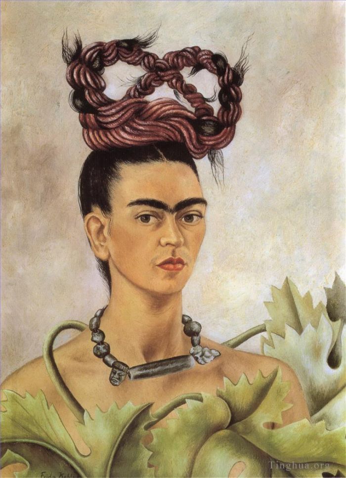 Frida Kahlo Ölgemälde - Selbstporträt mit Zopf