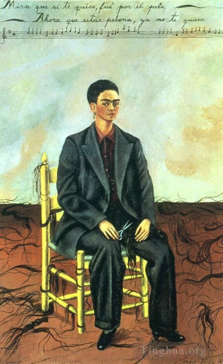 Frida Kahlo Ölgemälde - Selbstporträt mit kurzgeschnittenem Haar