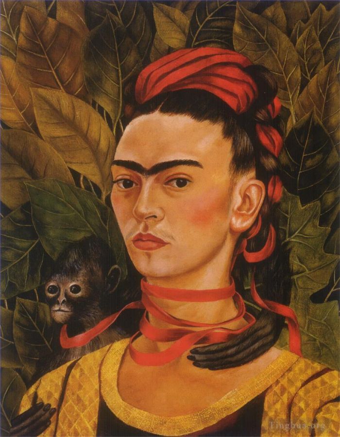 Frida Kahlo Ölgemälde - Selbstporträt mit Affe