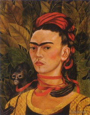 zeitgenössische kunst von Frida Kahlo - Selbstporträt mit Affe