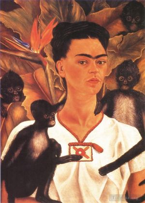 zeitgenössische kunst von Frida Kahlo - Selbstporträt mit Affen