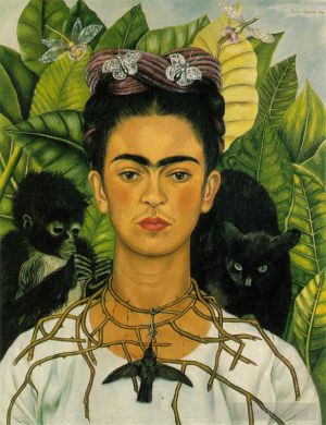 zeitgenössische kunst von Frida Kahlo - Selbstporträt mit Dornenhalsband
