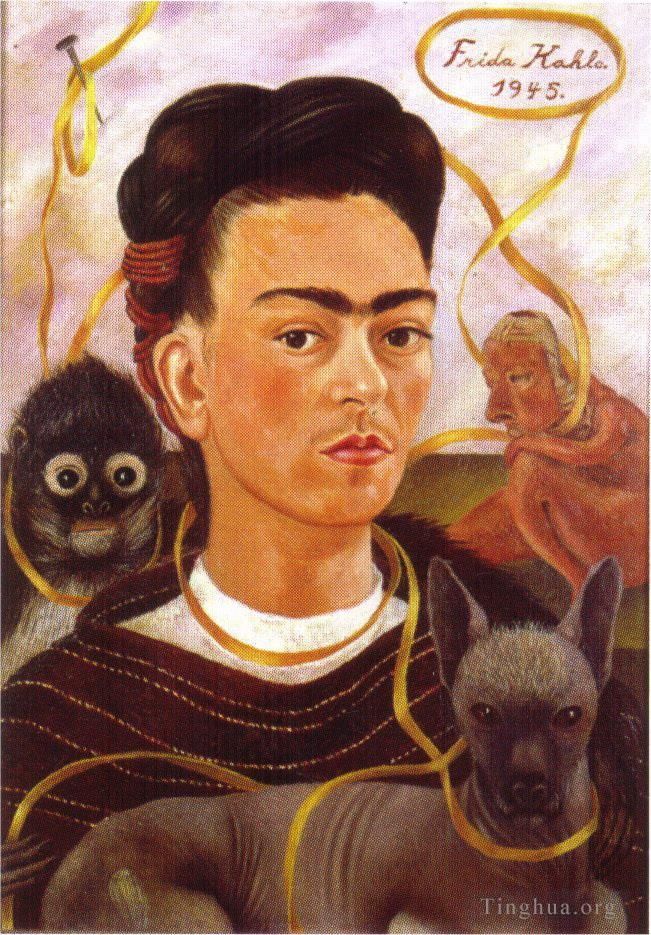 Frida Kahlo Ölgemälde - Selbstporträt mit kleinem Affen
