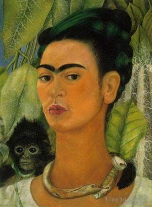 zeitgenössische kunst von Frida Kahlo - Selbstporträt mit einem Affen