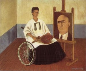 zeitgenössische kunst von Frida Kahlo - Selbstporträt mit dem Porträt von Doktor Farill