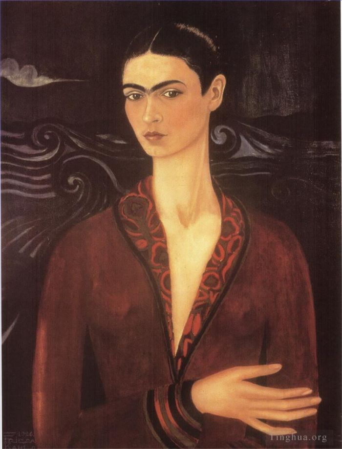 Frida Kahlo Ölgemälde - Selbstporträt in einem Samtkleid