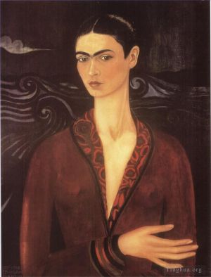 zeitgenössische kunst von Frida Kahlo - Selbstporträt in einem Samtkleid