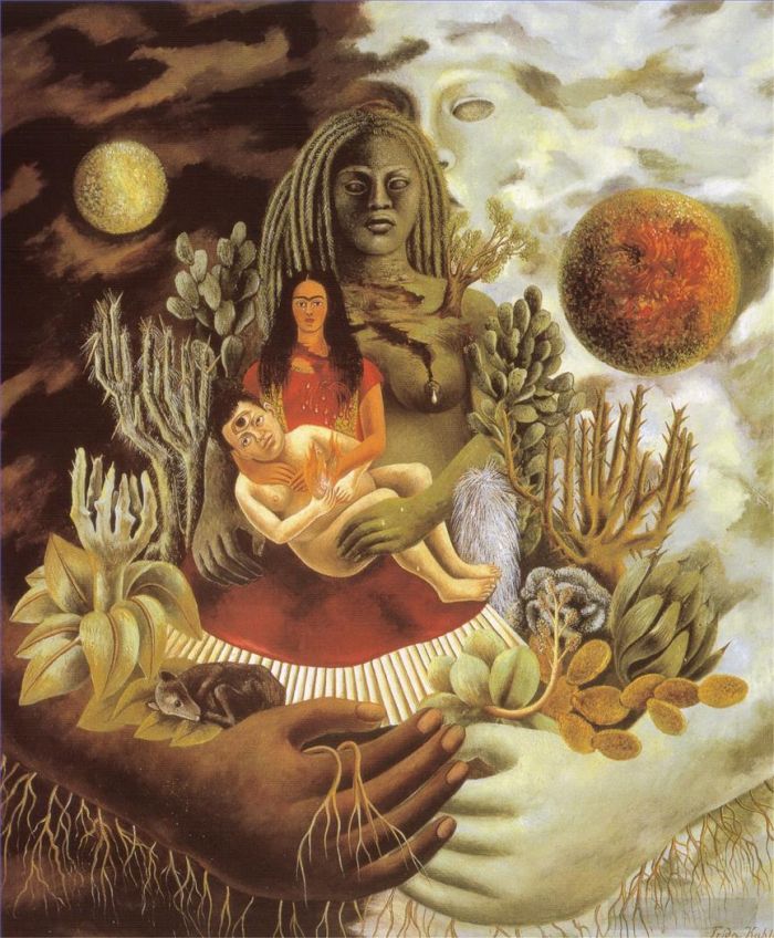 Frida Kahlo Ölgemälde - Die Liebesumarmung des Universums, der Erde, Mexiko, ich selbst, Diego und Senor Xolotl