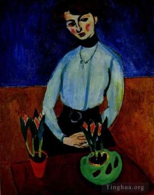 zeitgenössische kunst von Henri Matisse - Mädchen mit Tulpen Porträt von Jeanne Vaderin 1910