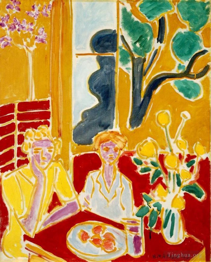 Henri Matisse Andere Malerei - Deux Fillettes Fond Jaune et Rouge Zwei Mädchen in einem gelb-roten Interieur 1947