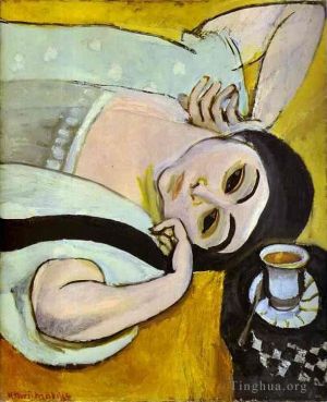Zeitgenössische Malerei - Laurettes Kopf mit einer Kaffeetasse